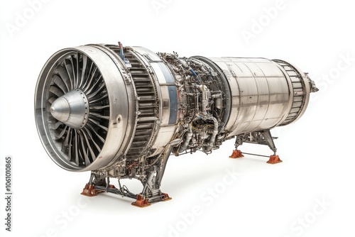 Powerful Pratt & Whitney PW2000 Aircraft Engine, a marvel of engineering for high-performance aircraft, showcasing intricate design, robust construction, and immense power. photo