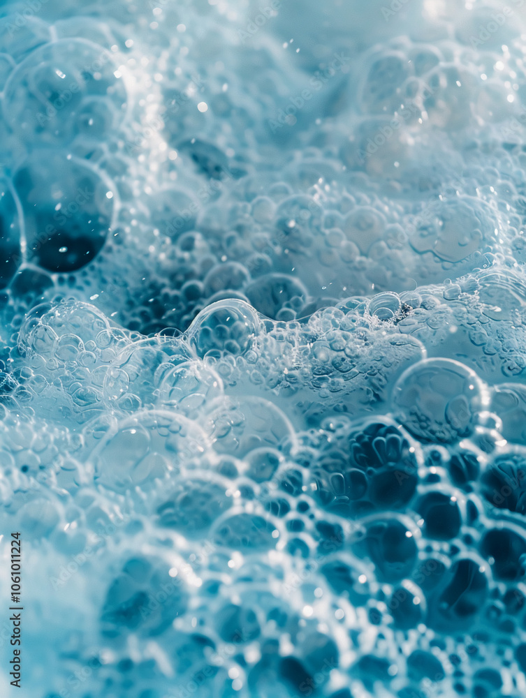 Close-up of blue soap suds forming bubbles in a basin Close-up of blue soap suds forming bubbles in a basin