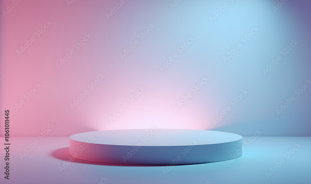 A pastel circular podium with vibrant pink and blue gradient tones,illuminated by soft,diffused light. Clean, modern aesthetic, vibrant colors, and minimalistic design, scene for products. A pastel circular podium with vibrant pink and blue gradient tones,illuminated by soft,diffused light. Clean, modern aesthetic, vibrant colors, and minimalistic design, scene for products.