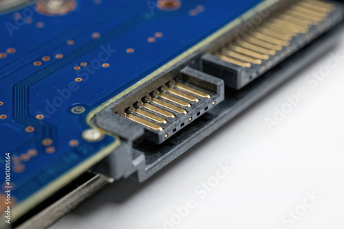 Close-Up of Hard Drive Connector Pins and Circuit Board
