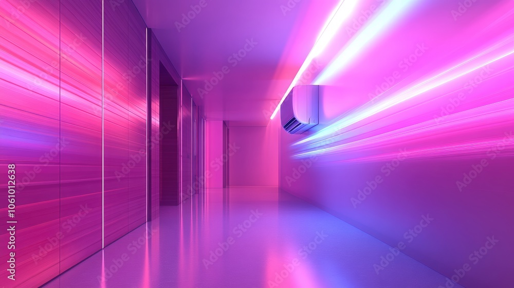 Futuristic Neon Corridor with Dynamic Pink and Purple Lighting Effects Futuristic Neon Corridor with Dynamic Pink and Purple Lighting Effects