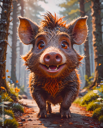 super cute animals in a forest – wild boar