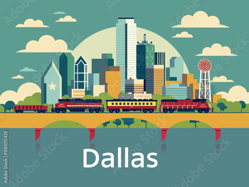 Colorful cityscape of Dallas. The city is full of buildings and cars