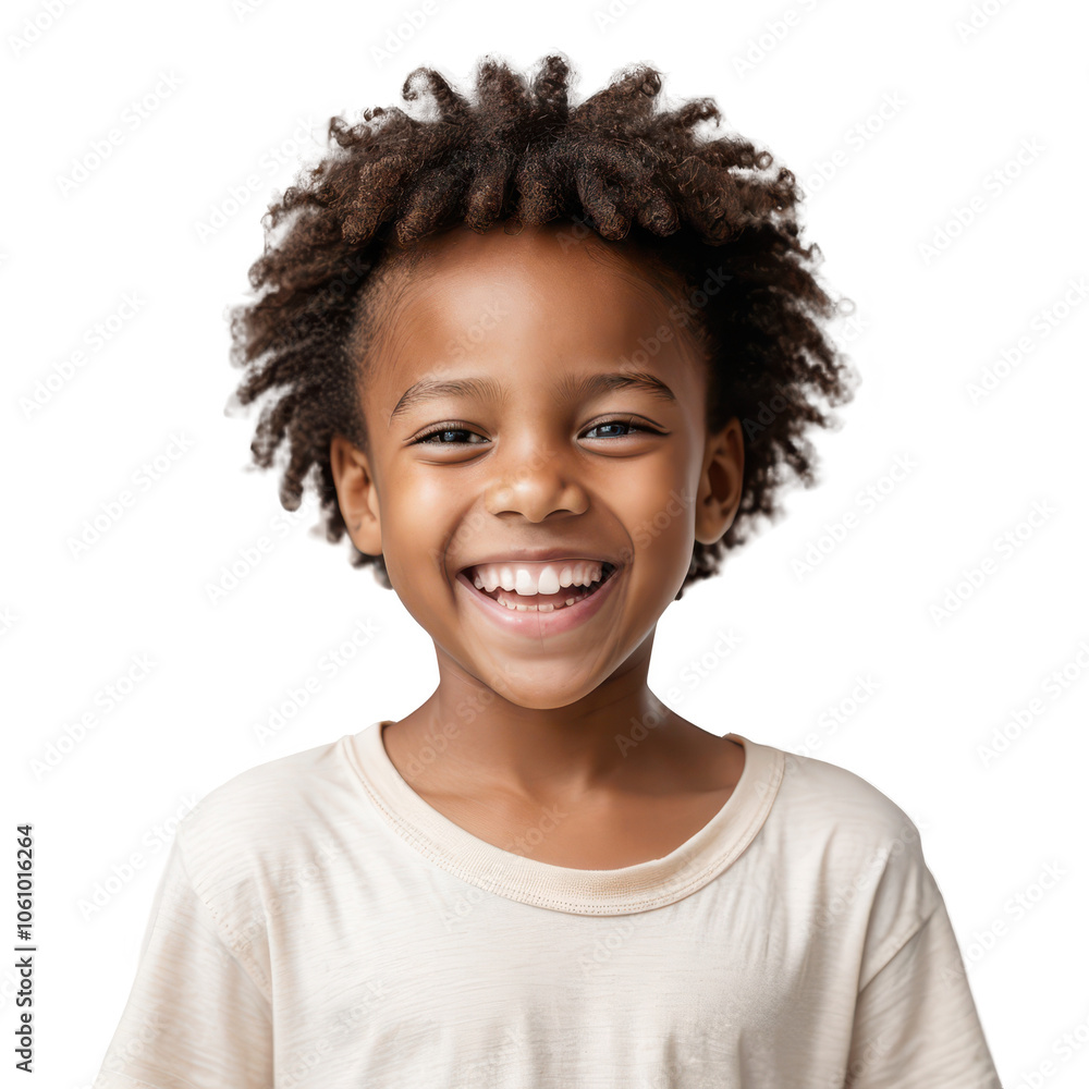 Portrait of a happy young girl with short natural hair, isolated on transparent background Portrait of a happy young girl with short natural hair, isolated on transparent background