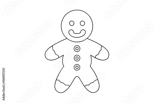 Gingerbread Man with Buttons Line Art vector on white background