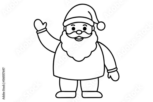 Santa Claus waving line art vector on white background