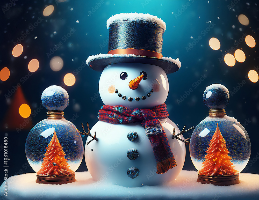 Ein niedlicher Schneemann mit zwei Schneekugeln