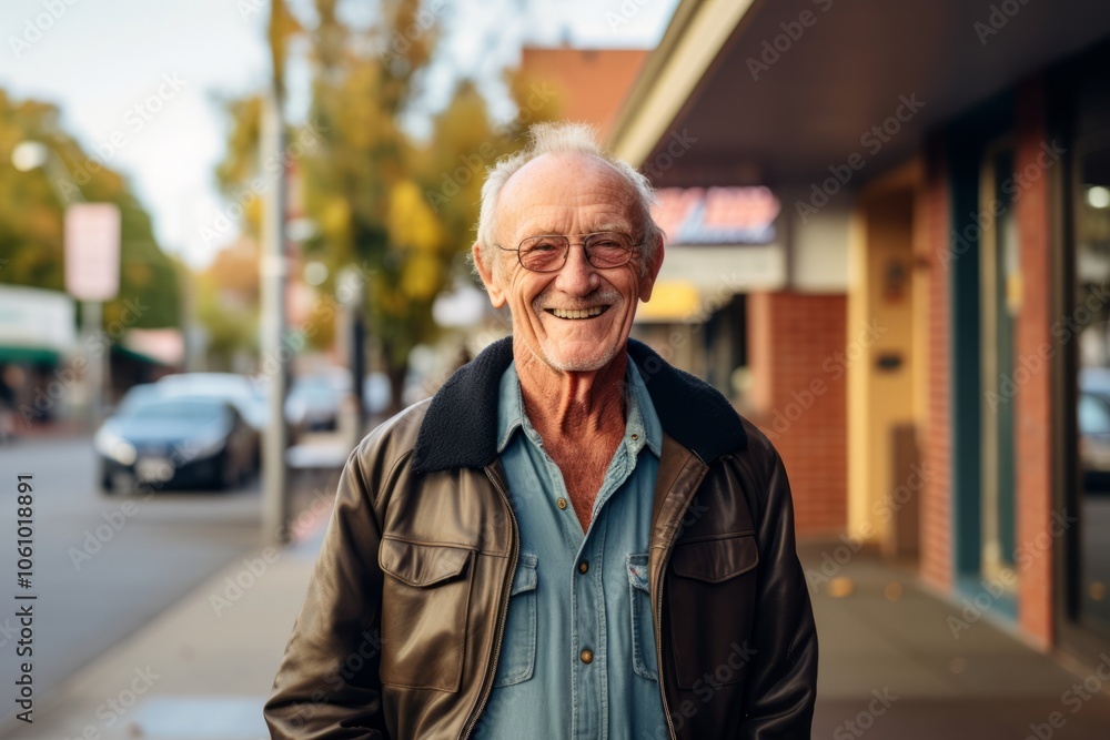 Portrait of a happy senior man smiling in the city street. Portrait of a happy senior man smiling in the city street.