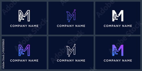 Vector set letter M datatech logo design