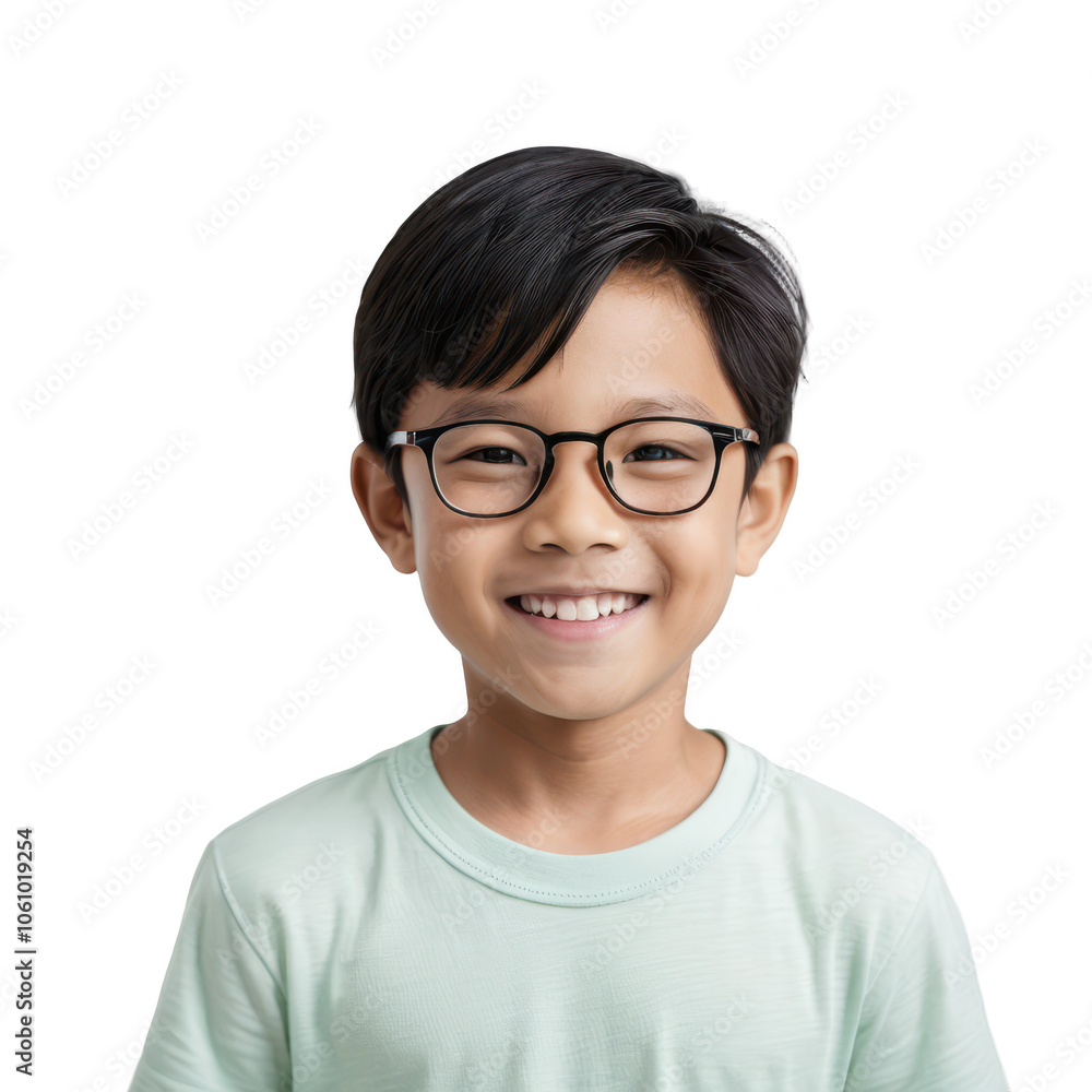 Close-up portrait of a smiling boy with glasses and a happy expression, isolated on transparent background Close-up portrait of a smiling boy with glasses and a happy expression, isolated on transparent background
