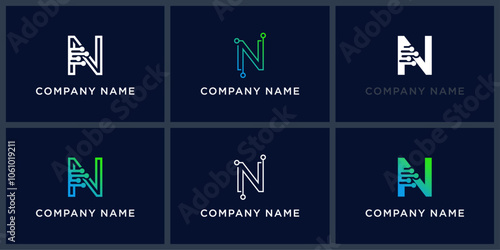 Vector set letter N digital tech logo design