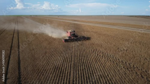 Red Harvester in Action: Soybean Harvesting
