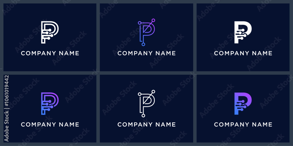 Vector set letter P datatech logo design Vector set letter P datatech logo design