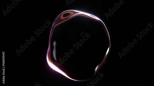 Abstract 3D animation loop horizontal website screen futuristic shape chrome holographic iridescent prism shape liquid oil gasoline bubble sphere blob fluid gradient colors black backgrounds 4K 30 fps