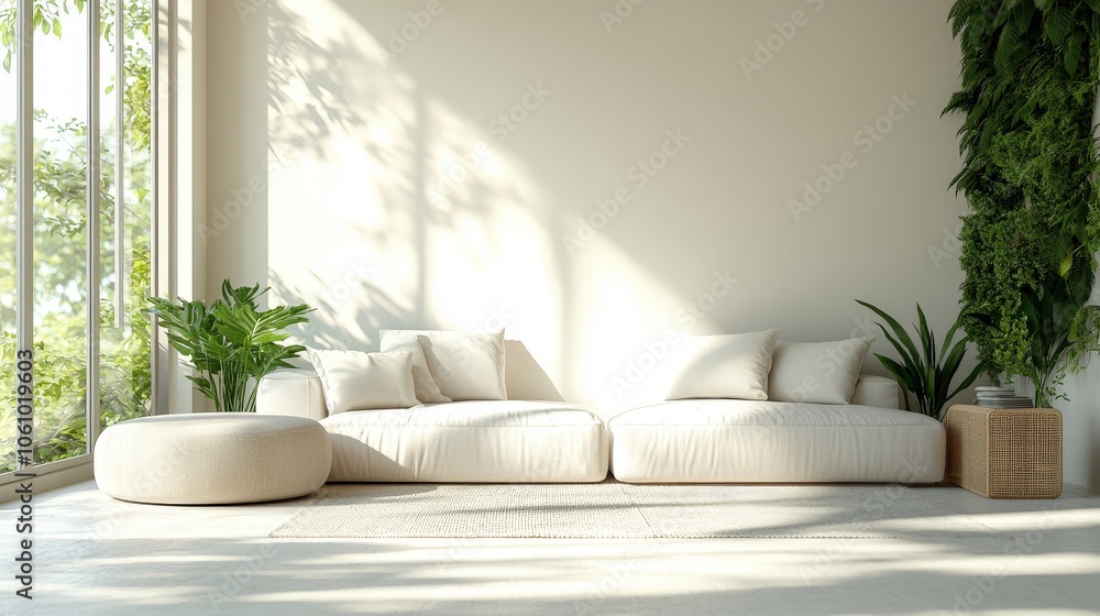 Modern Minimalist Living Room in White and Beige Tones Modern Minimalist Living Room in White and Beige Tones
