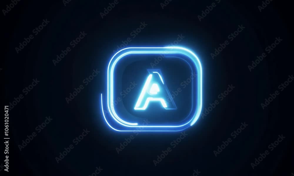 Neon video capture icon glowing black background animation Neon video capture icon glowing black background animation