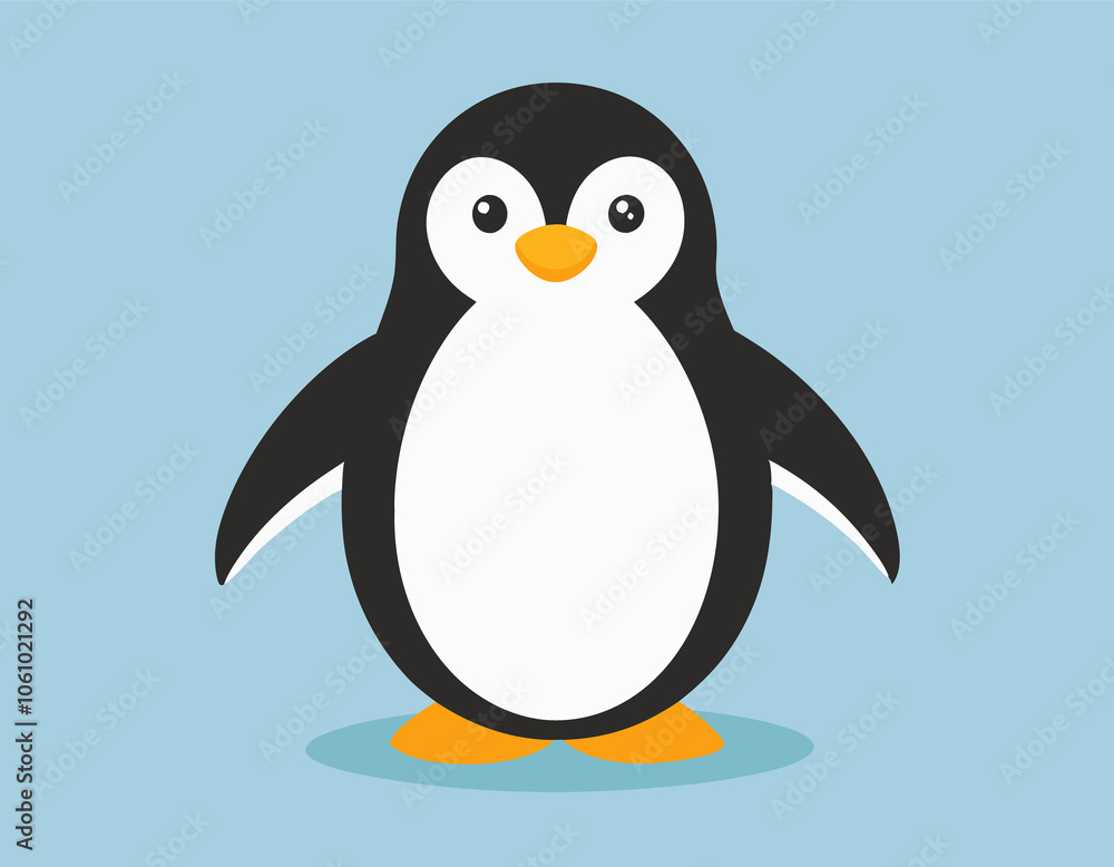 Fototapeta premium Cute baby penguin in cartoon style isolated on blue background. Generative AI