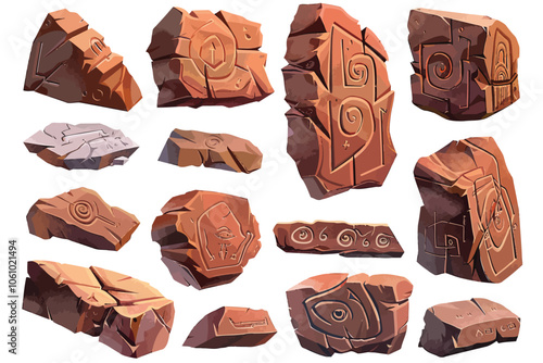 Ancient petroglyphs carved in stone isolated illustration