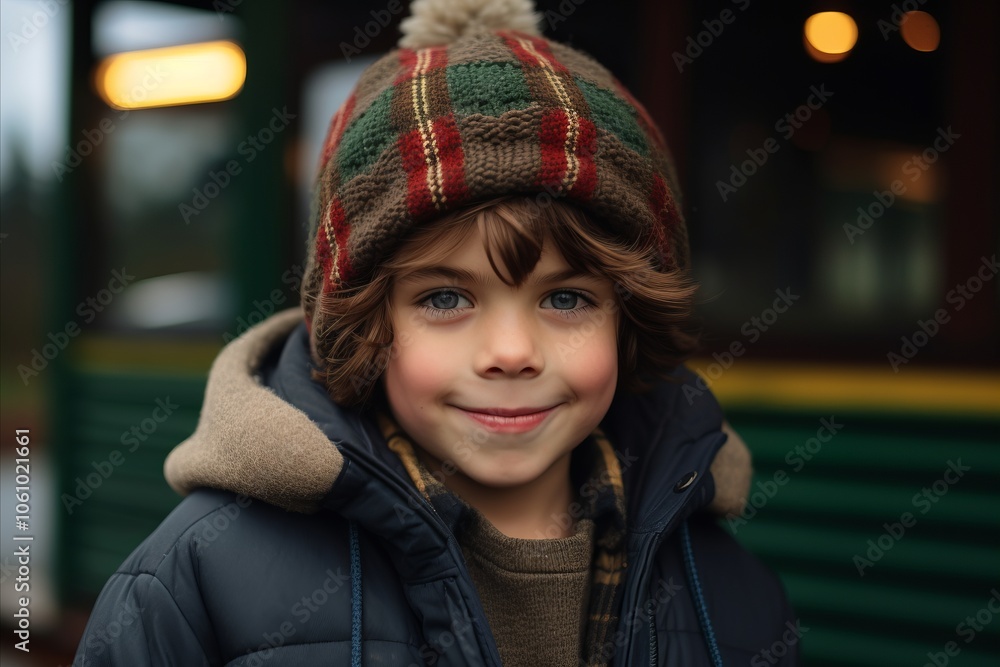 Portrait of a cute little boy wearing a warm hat and coat Portrait of a cute little boy wearing a warm hat and coat