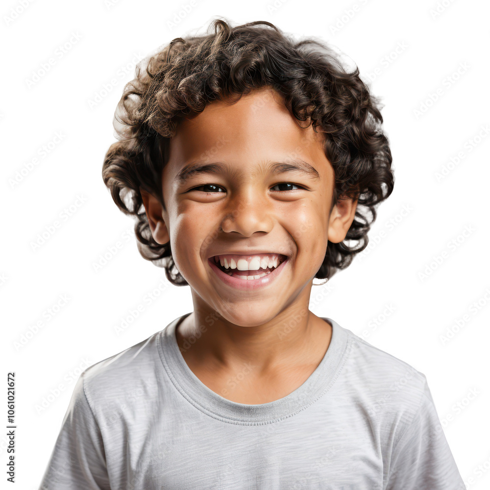 Portrait of a joyful boy with curly hair and a big smile, isolated on transparent background Portrait of a joyful boy with curly hair and a big smile, isolated on transparent background