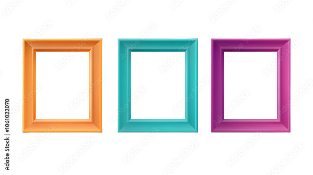 Set of modern decorative bright multi colour picture frames isolated on transparent background. Generative AI Set of modern decorative bright multi colour picture frames isolated on transparent background. Generative AI