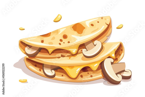 crepe with cheese and mushrooms isolated illustration