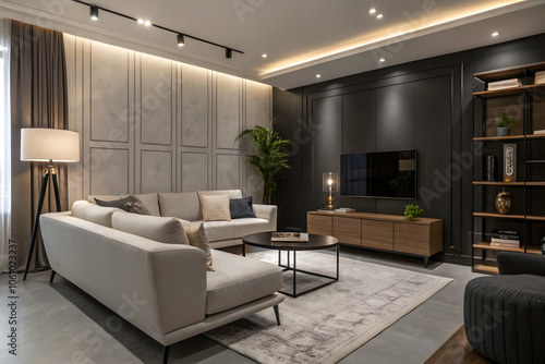 Wallpaper Mural Modern Minimalist Living Room Interior with Neutral Tones and Contemporary Decor Torontodigital.ca