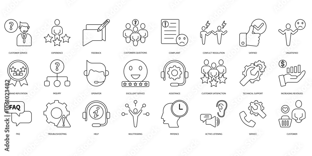 customer service icons set. Set of editable stroke icons.Set of customer service customer service icons set. Set of editable stroke icons.Set of customer service