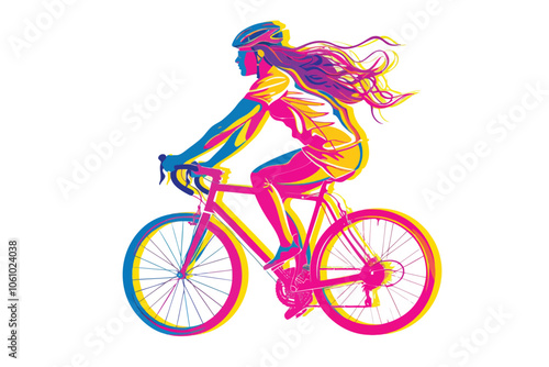 woman riding bicycle isolated illustration