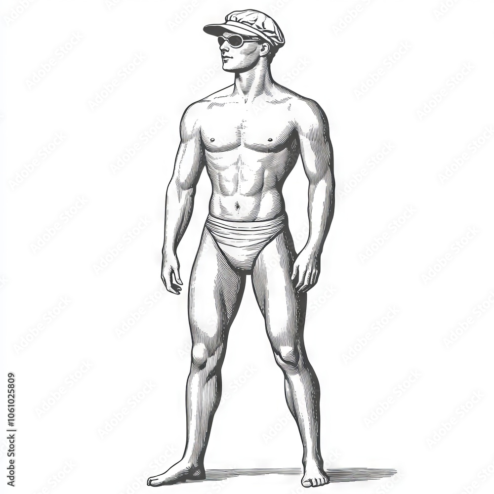 Fototapeta premium A man in a hat and sunglasses stands confidently.