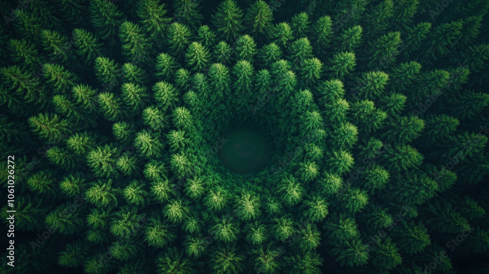 Aerial View of Spiraling Green Trees in Forest Aerial View of Spiraling Green Trees in Forest