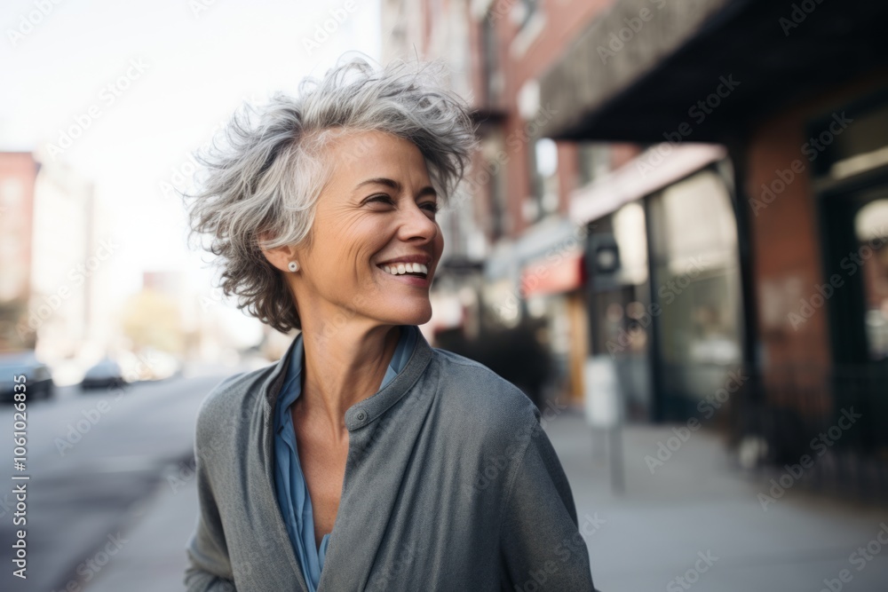 Portrait of a smiling senior woman walking in the city. Mature woman with gray hair. Portrait of a smiling senior woman walking in the city. Mature woman with gray hair.