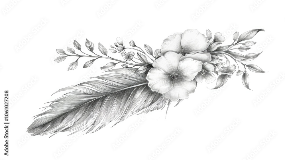 Feather design with flowers Feather design with flowers