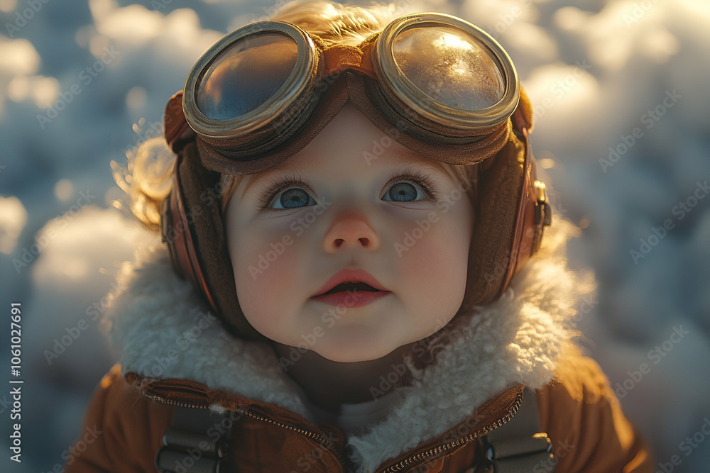 A curious child in aviator goggles gazes upward, immersed in a dreamy, snowy landscape, evoking a sense of wonder and adventure. A curious child in aviator goggles gazes upward, immersed in a dreamy, snowy landscape, evoking a sense of wonder and adventure.