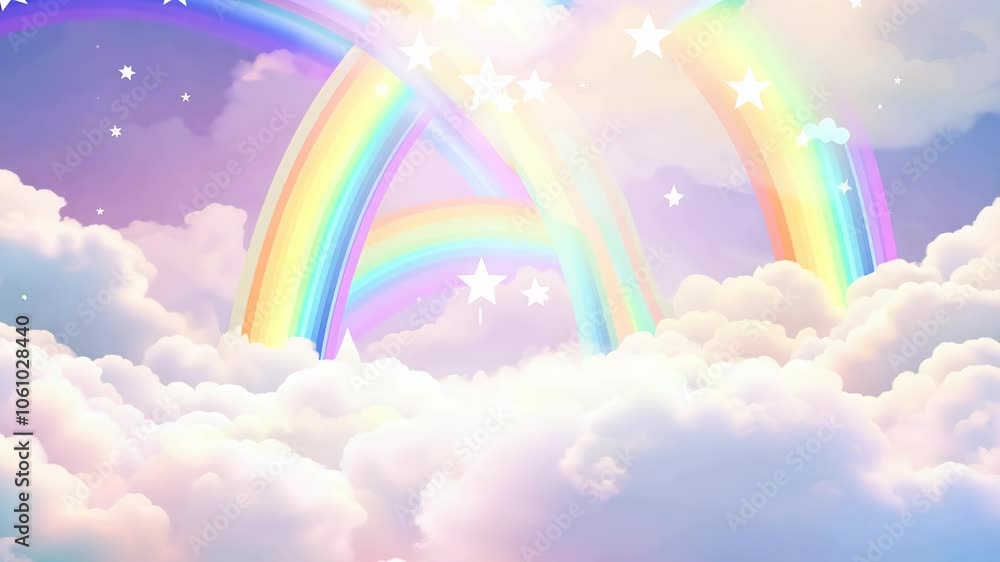 Colorful Rainbows in Whimsical Cloudy Sky Colorful Rainbows in Whimsical Cloudy Sky