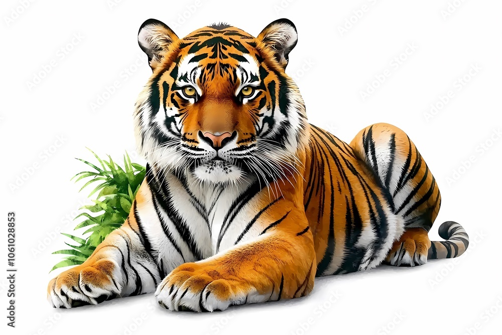 Naklejka premium Majestic Tiger with Intense Gaze in Lush Jungle Setting