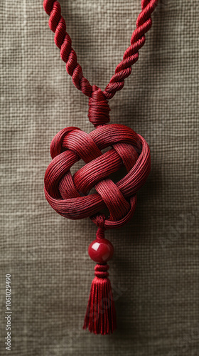 Artistic depiction of a red knot, symbolizing good luck and prosperity during the Lunar New Year celebration. photo