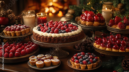 Artistic depiction of a variety of festive desserts, symbolizing joy and celebration during the Lunar New Year.