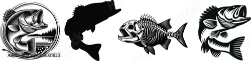 Collection of bass fish, fish club logo design, vector illustration.