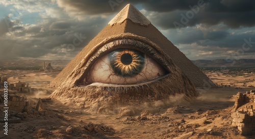 Mystical vision: the great pyramid of egypt with surreal eye symbolism