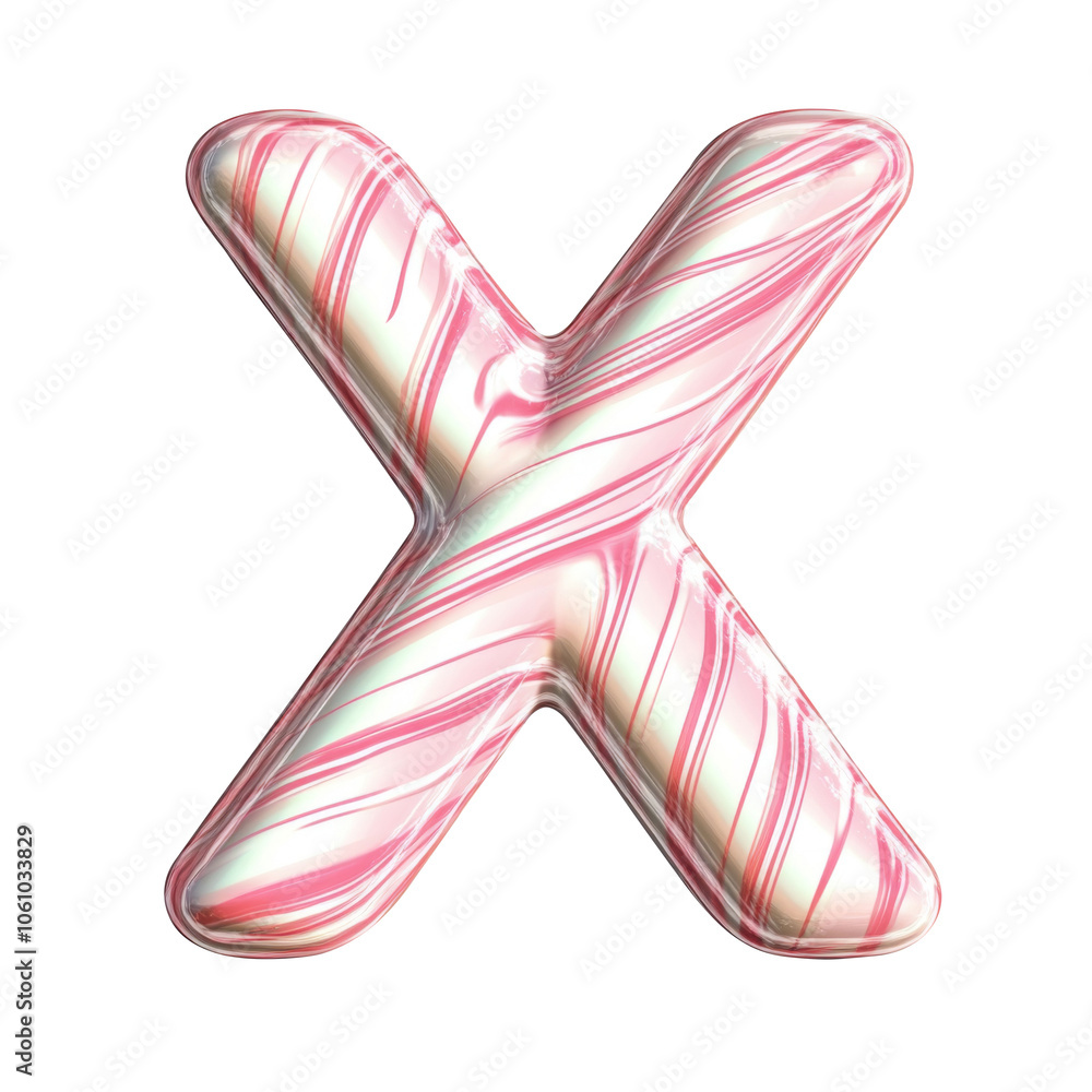 candy cane style X alphabet Realistic 3D on white background. candy cane style X alphabet Realistic 3D on white background.