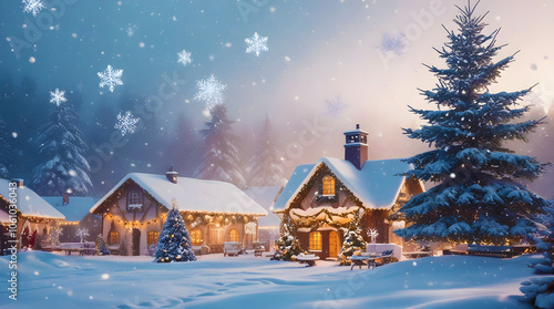 Foggy Snow Village with Twinkling Christmas Lights – Winter's Warmth