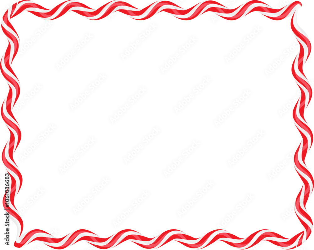 Obraz premium Christmas twisted lollipops. Rectangular wavy frame with red and white stripe. Christmas and New Year template for cards, banner,flyer . Festive Christmas frame. Vector illustration