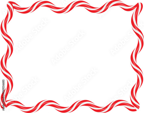 Christmas twisted lollipops. Rectangular wavy frame with red and white stripe. Christmas and New Year template. Festive Christmas frame. Vector illustration