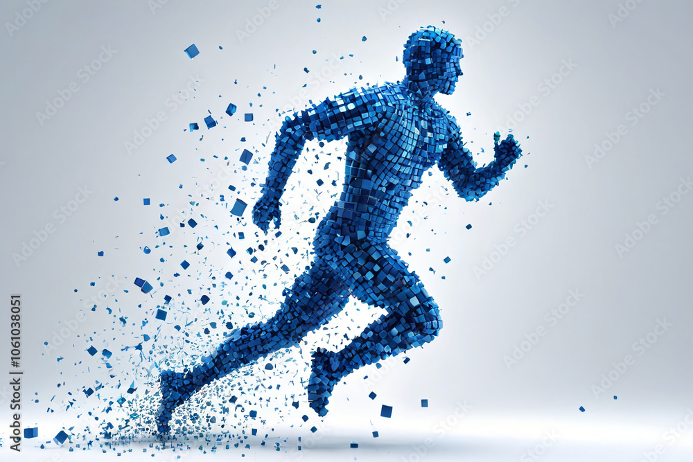 Pixeled digital man running in virtual world Pixeled digital man running in virtual world