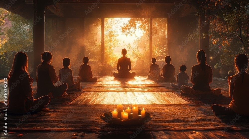 Serene scene of a family gathering for prayer, creating a warm atmosphere of unity and spirituality in a cozy setting. Serene scene of a family gathering for prayer, creating a warm atmosphere of unity and spirituality in a cozy setting.