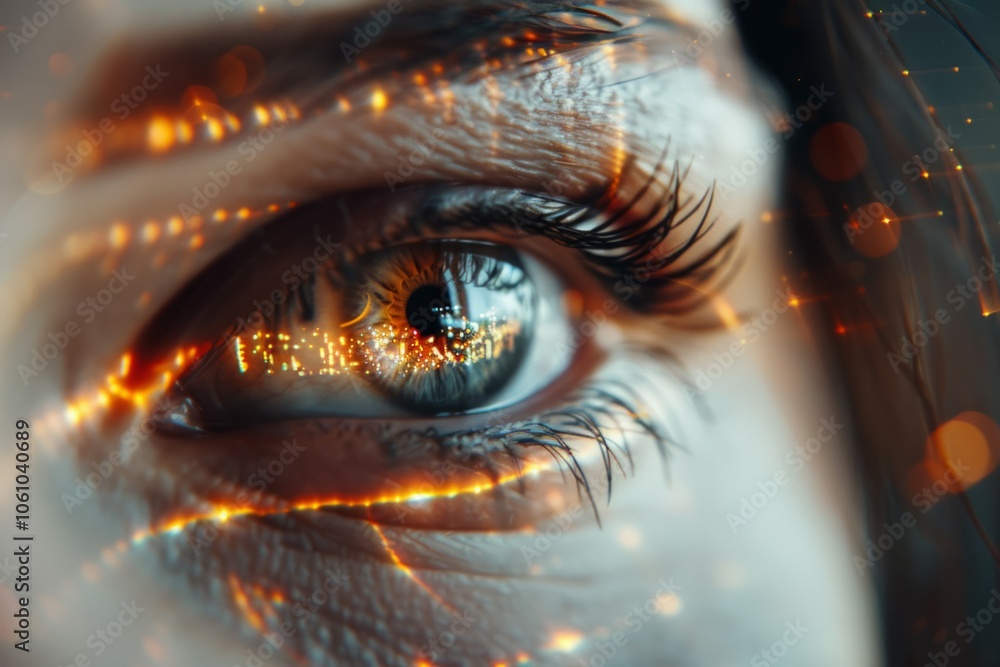 Close up of woman eye in process of scanning. Neural network ai generated art Close up of woman eye in process of scanning. Neural network ai generated art