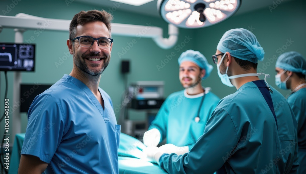 Obraz premium Confident surgeon leading medical team in operating room