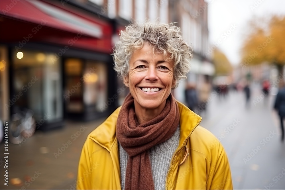 Portrait of a happy senior woman walking down the street in autumn Portrait of a happy senior woman walking down the street in autumn