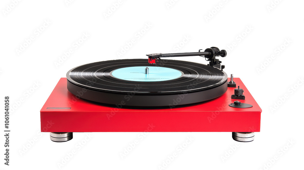 Vibrant Red Turntable Playing Vinyl Record Vibrant Red Turntable Playing Vinyl Record